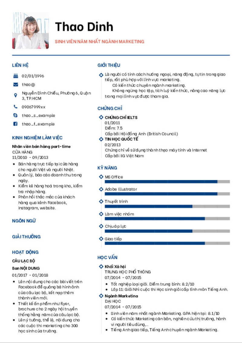 cv ứng tuyển vào câu lạc bộ 3