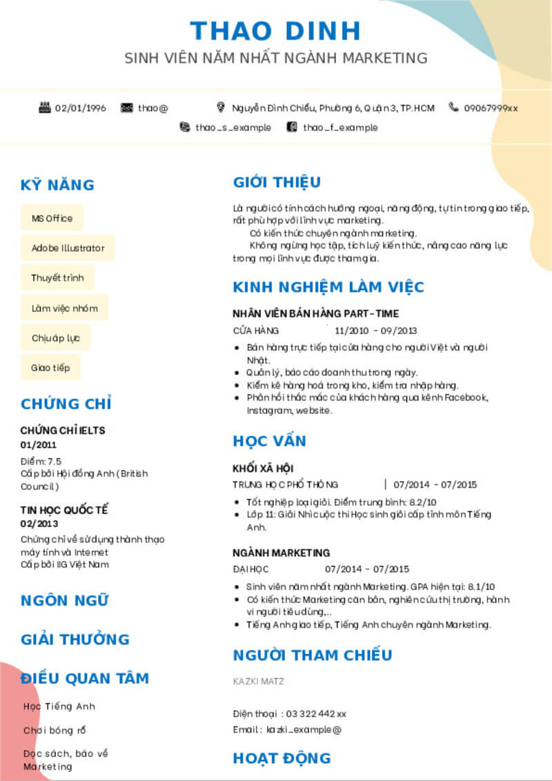 cv ứng tuyển vào câu lạc bộ 5