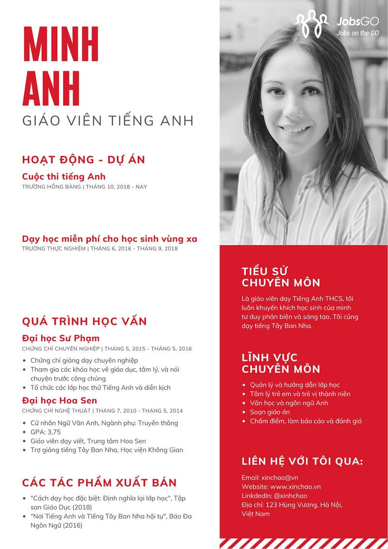 CV giáo viên tiếng anh