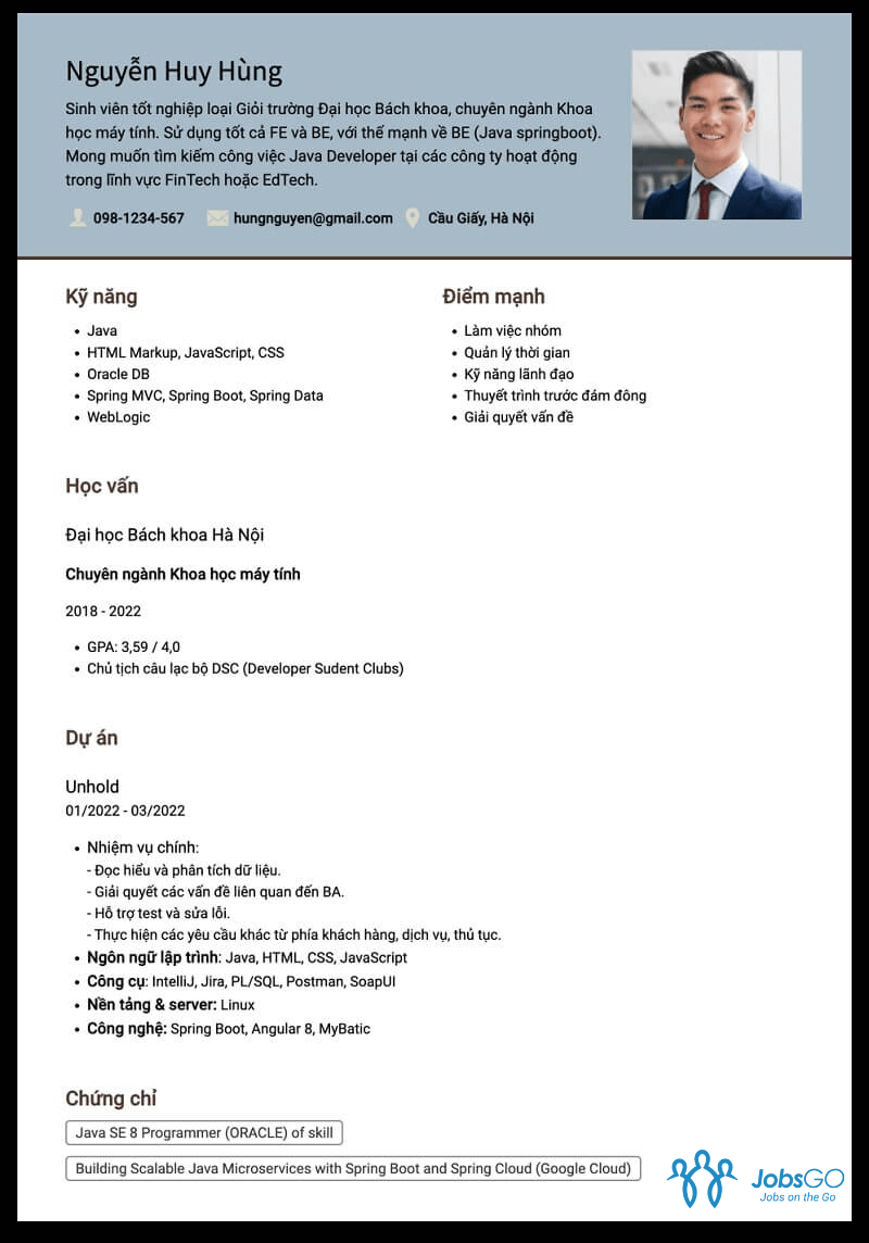 CV cho người chưa có kinh nghiệm lĩnh vực IT