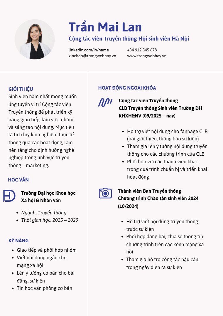 mẫu cv cho sinh viên năm nhất - image 8