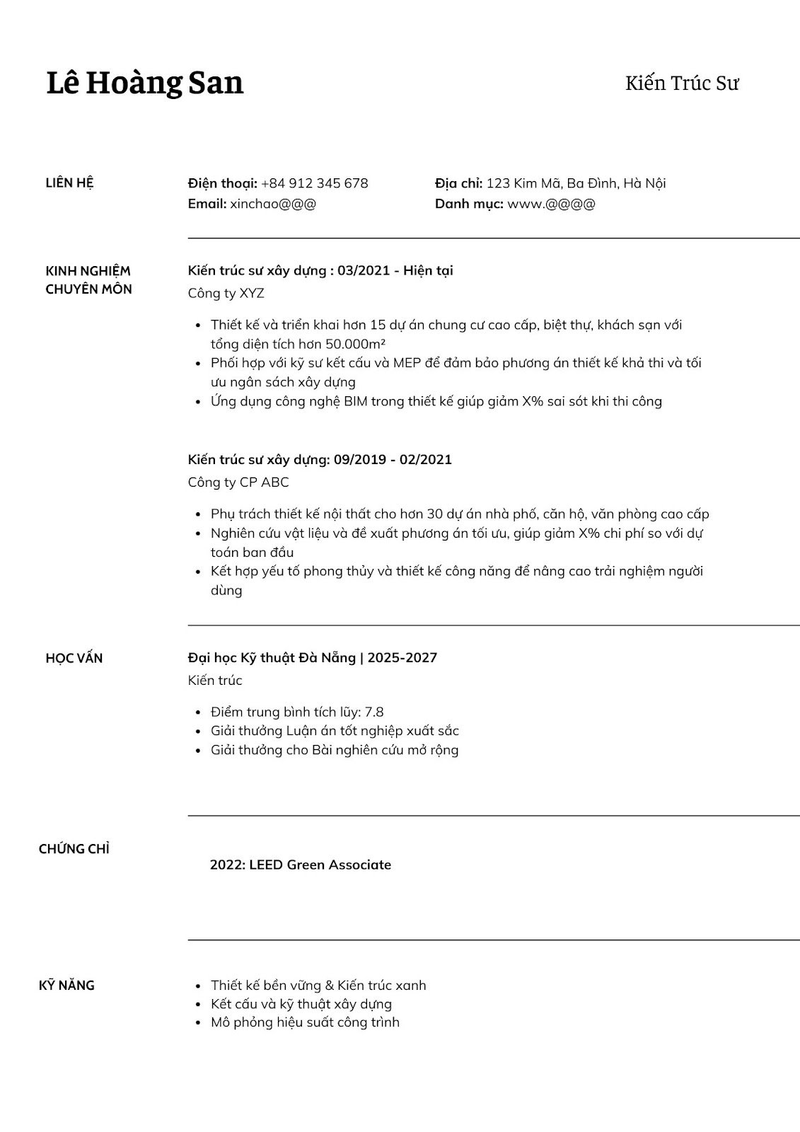Mẫu CV kiến trúc sư - image 11