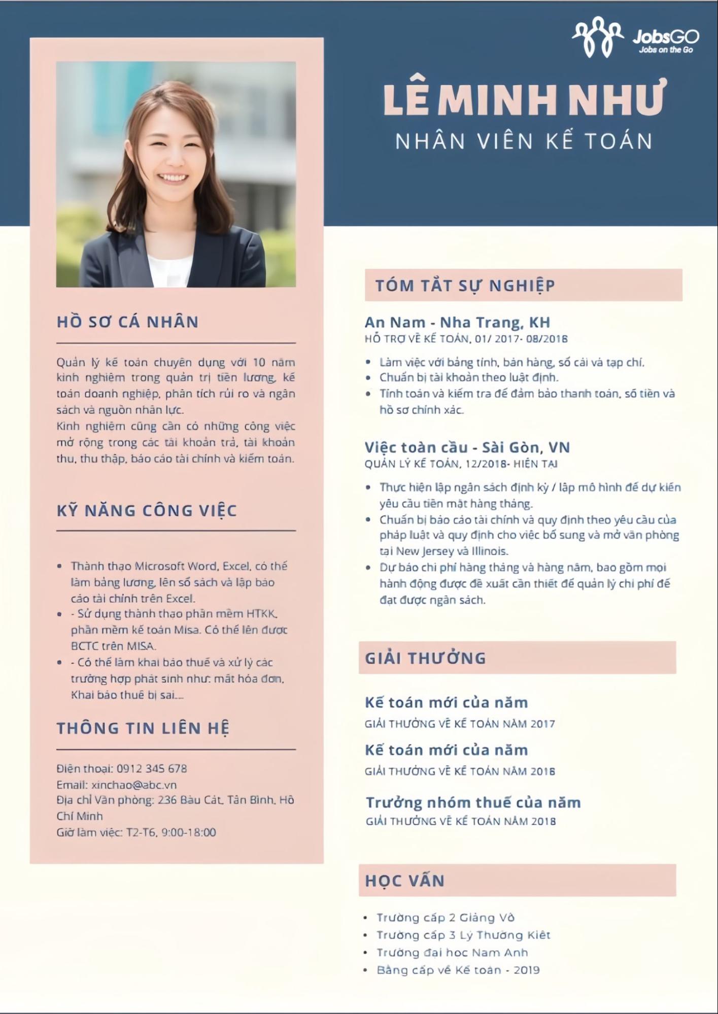 Mẫu CV Kế To&aacute;n